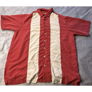 Caribbean Vintage Men's Large Red Button Up Collard Dress Short Sleeve Shirt